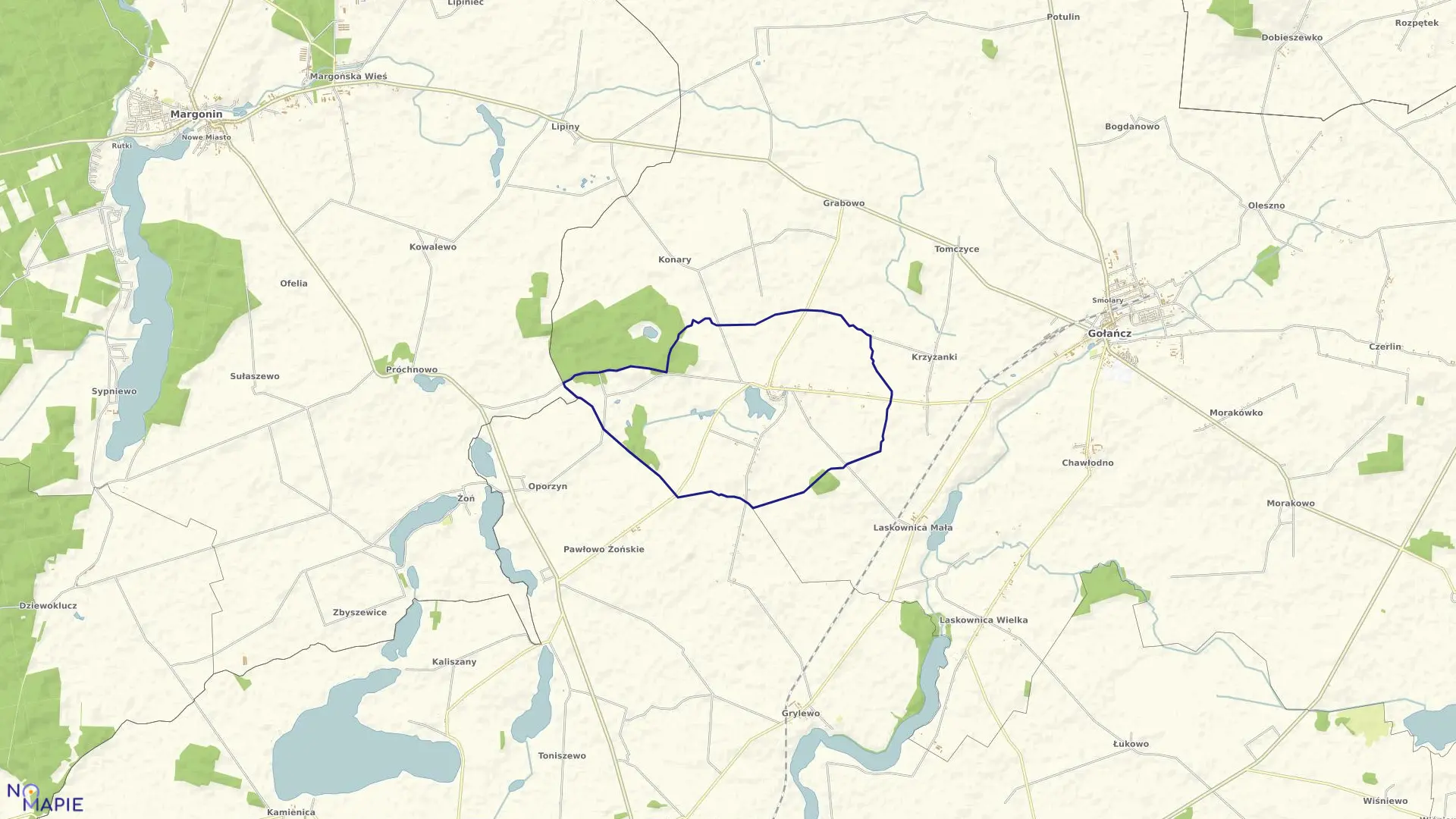Mapa obrębu RYBOWO w gminie Gołańcz